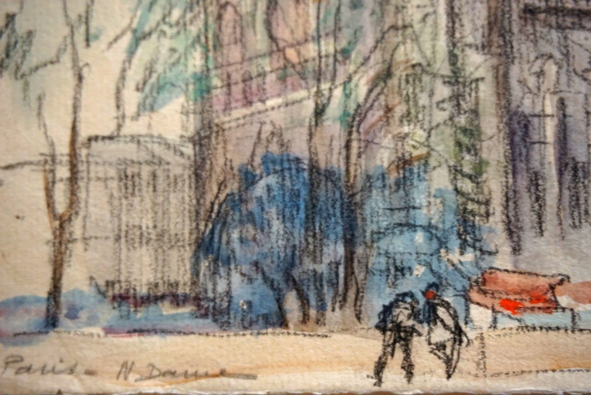 PARIS / NOTRE DAME / ANNÉES 20 / EUGÈNE VÉDER (1876-1936) / AQUARELLE-photo-4