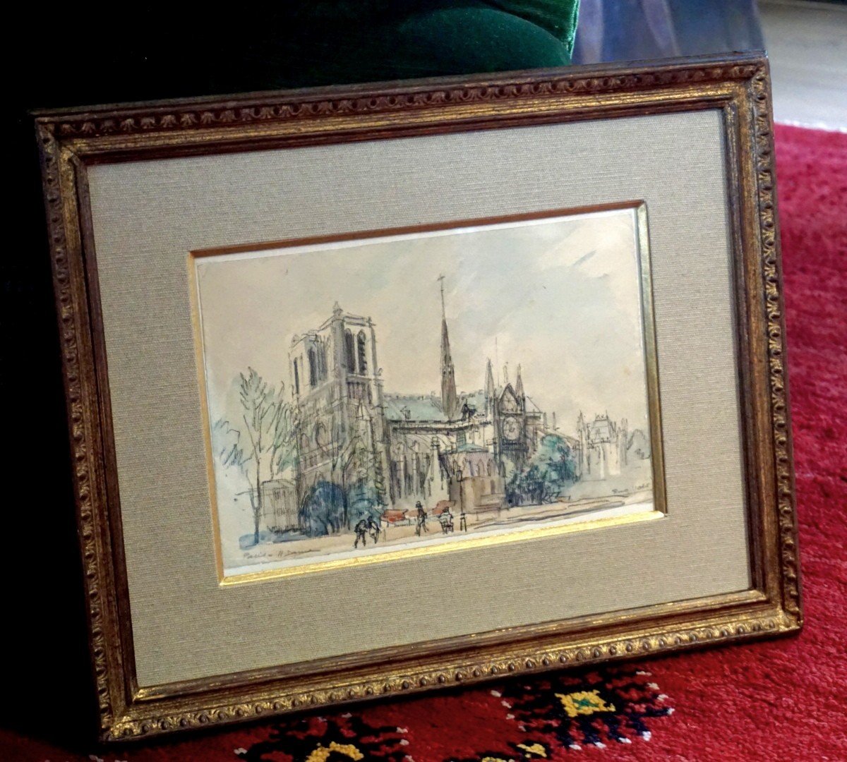 PARIS / NOTRE DAME / ANNÉES 20 / EUGÈNE VÉDER (1876-1936) / AQUARELLE-photo-5