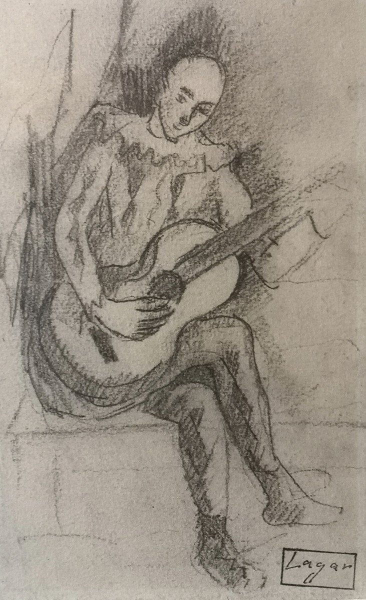 CELSO LAGAR (1891-1966) / L' Arlequin guitarriste / dessin-photo-4