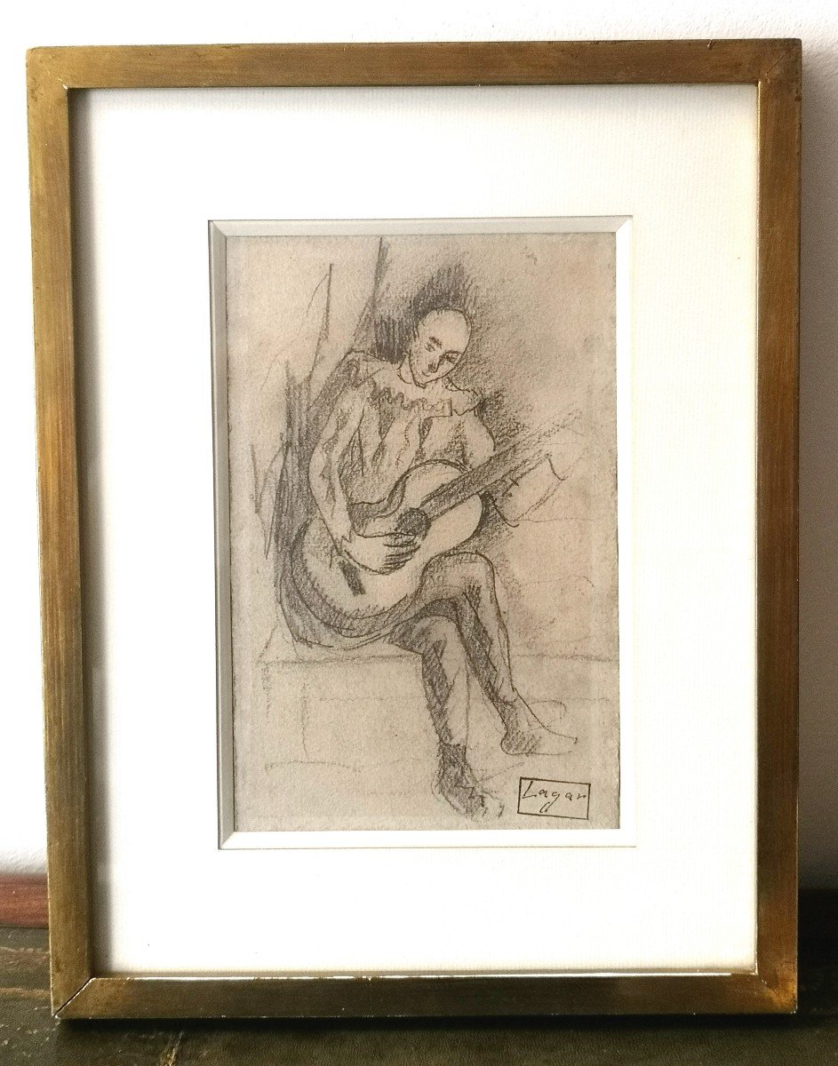 CELSO LAGAR (1891-1966) / L' Arlequin guitarriste / dessin-photo-1