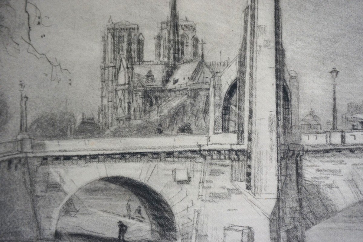 PARIS / STE GENEVIÈVE & NOTRE DAME / ANNÉES 20 / EUGÈNE VÉDER (1876-1936) / DESSIN-photo-2