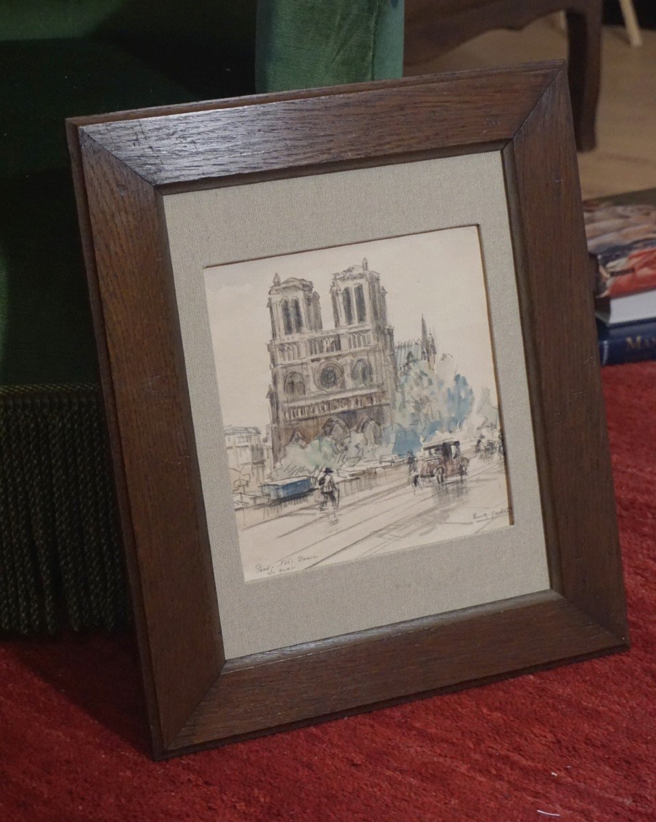 PARIS / QUAI DE NOTRE DAME / ANNÉES 20 / EUGÈNE VÉDER (1876-1936) / AQUARELLE-photo-4