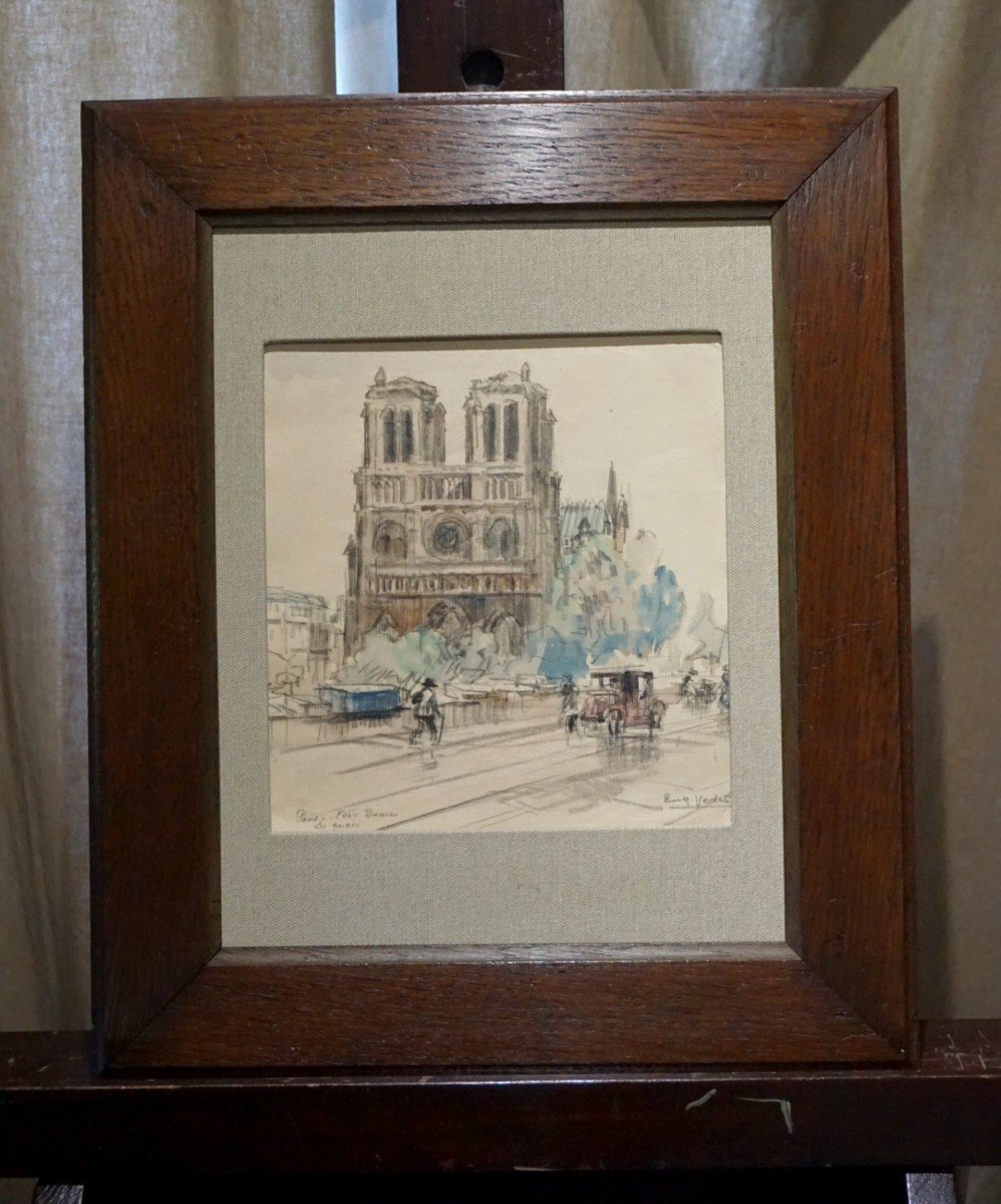 PARIS / QUAI DE NOTRE DAME / ANNÉES 20 / EUGÈNE VÉDER (1876-1936) / AQUARELLE-photo-5