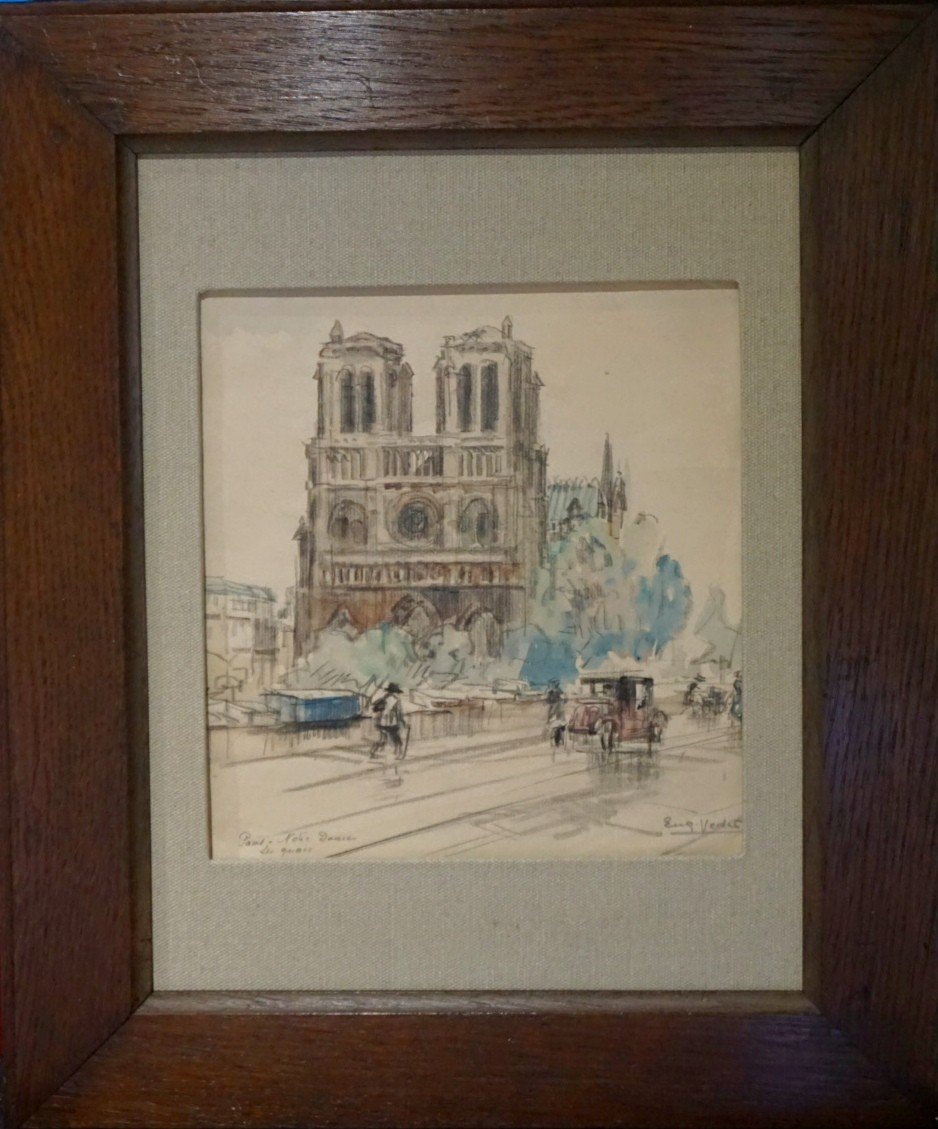 PARIS / QUAI DE NOTRE DAME / ANNÉES 20 / EUGÈNE VÉDER (1876-1936) / AQUARELLE-photo-7