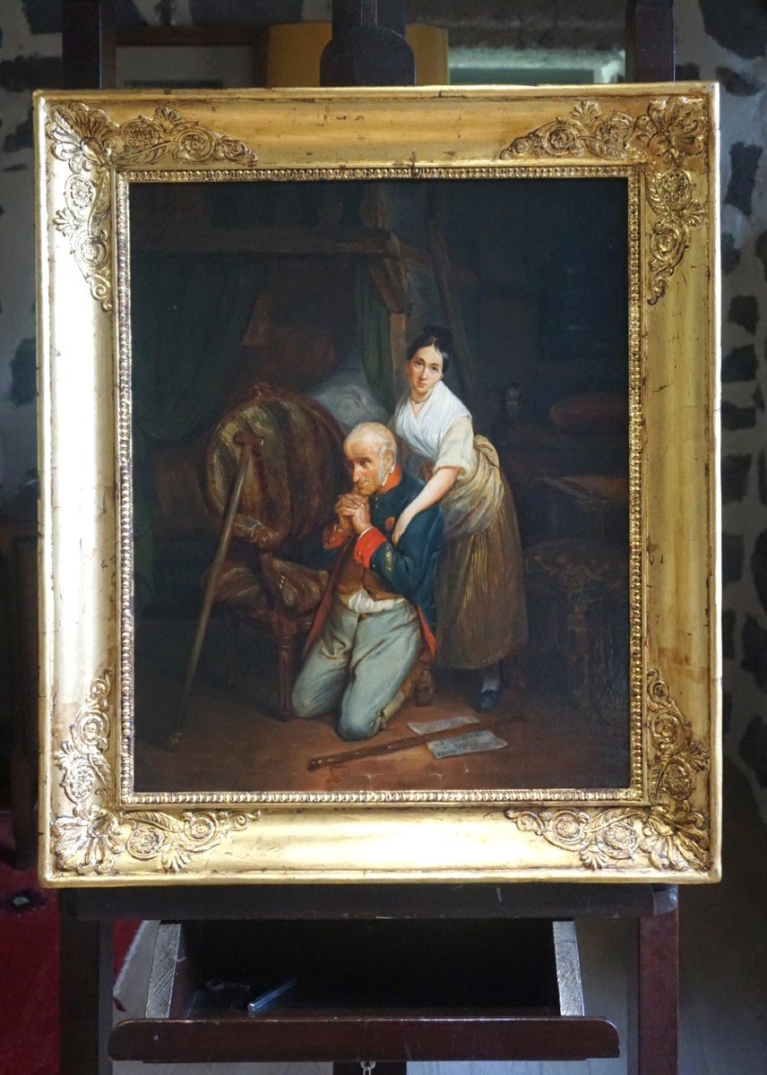 SOUVENIR HISTORIQUE / OFFICIER DE NAPOLÉON / BATAILLE DE WAGRAM / CIRCA 1830  / huile sur toile -photo-3