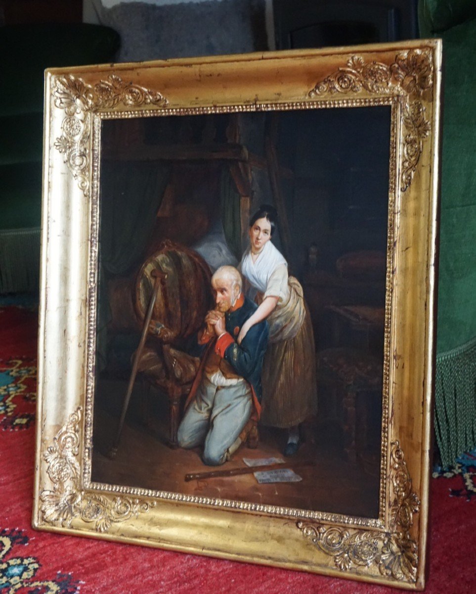 SOUVENIR HISTORIQUE / OFFICIER DE NAPOLÉON / BATAILLE DE WAGRAM / CIRCA 1830  / huile sur toile -photo-5