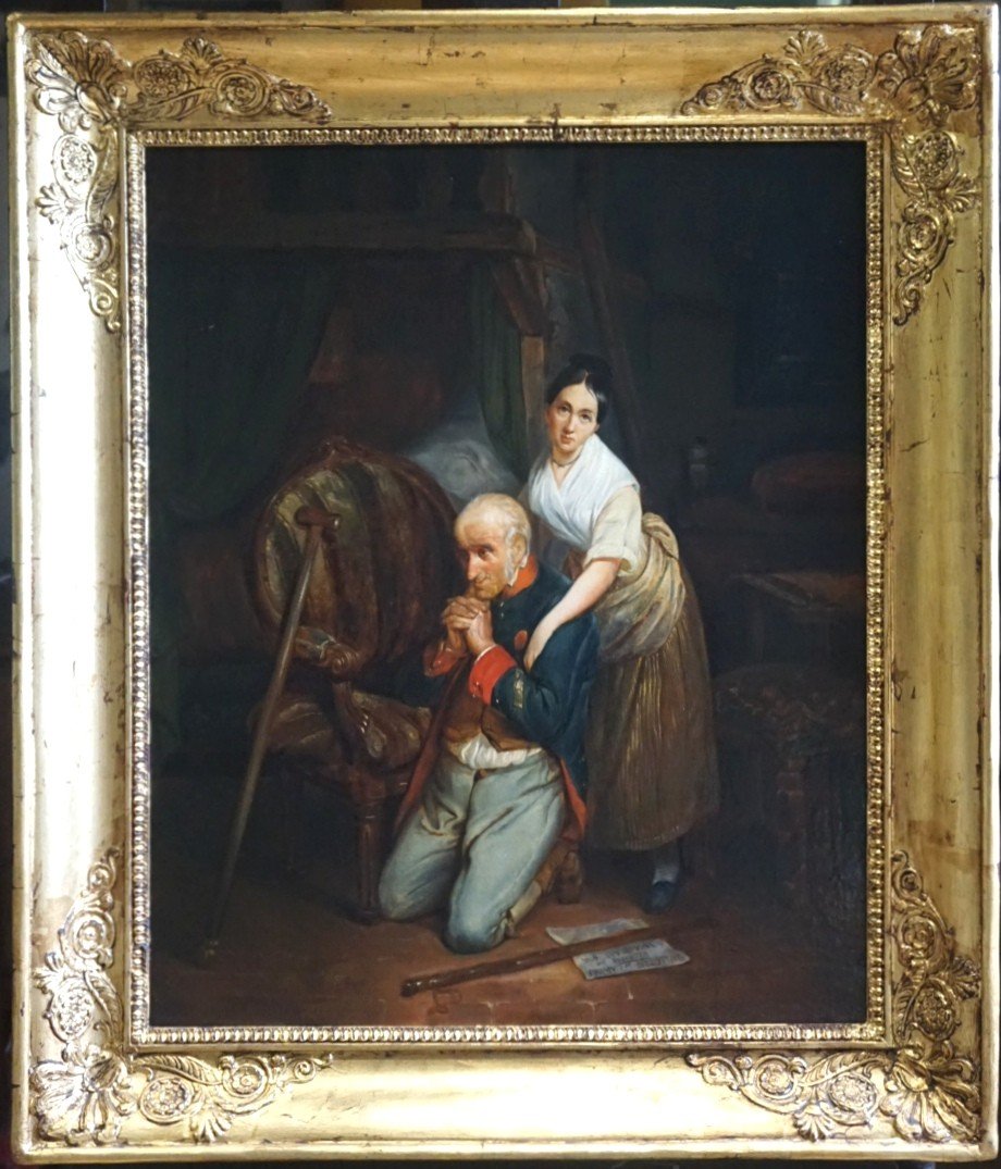 SOUVENIR HISTORIQUE / OFFICIER DE NAPOLÉON / BATAILLE DE WAGRAM / CIRCA 1830  / huile sur toile -photo-7