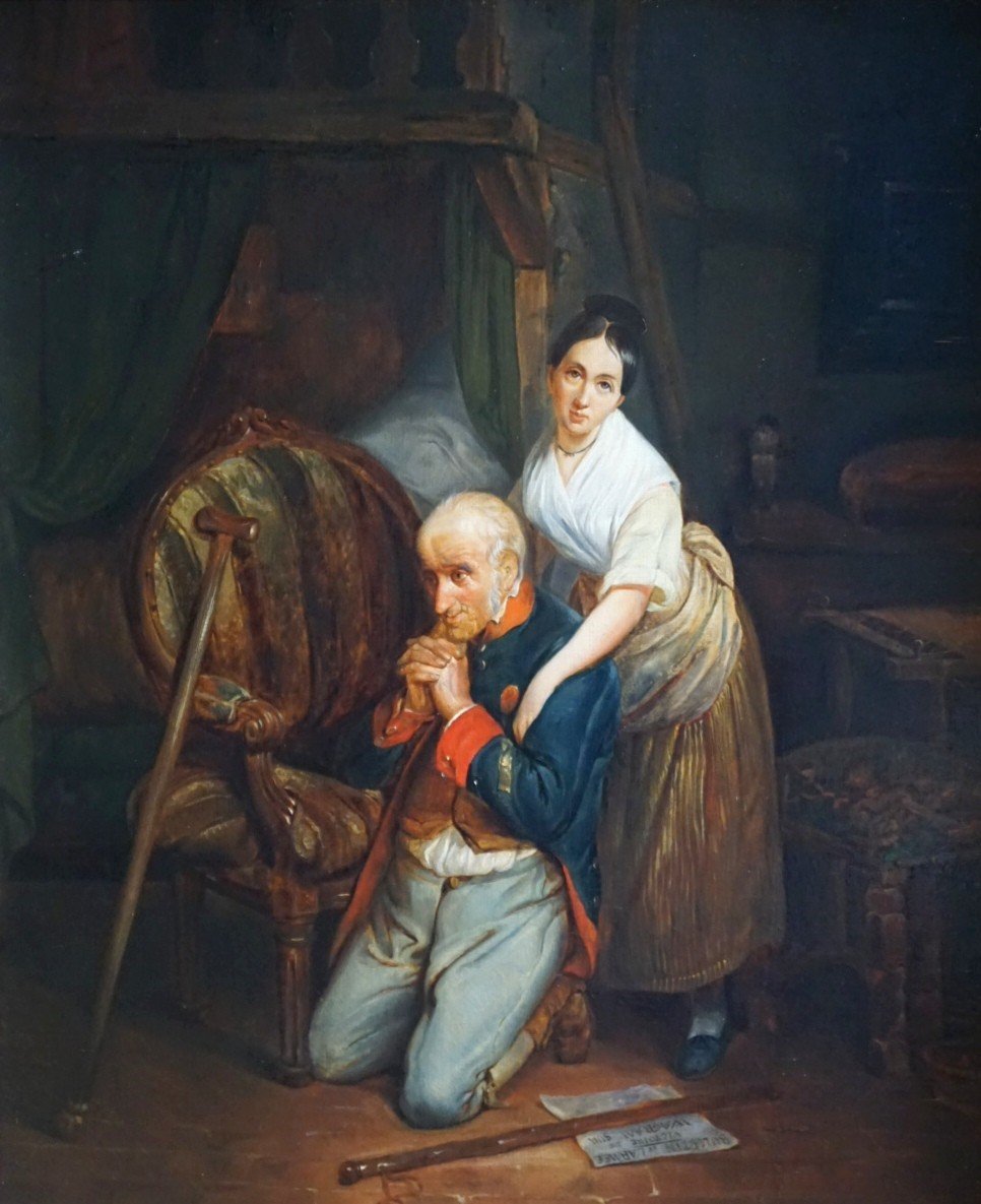 SOUVENIR HISTORIQUE / OFFICIER DE NAPOLÉON / BATAILLE DE WAGRAM / CIRCA 1830  / huile sur toile 