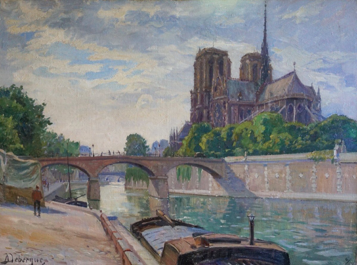 PARIS / LA SEINE ET NOTRE DAME / ANNÉES 20 / ALFDRED A. DEBERGUES (1873-1948)