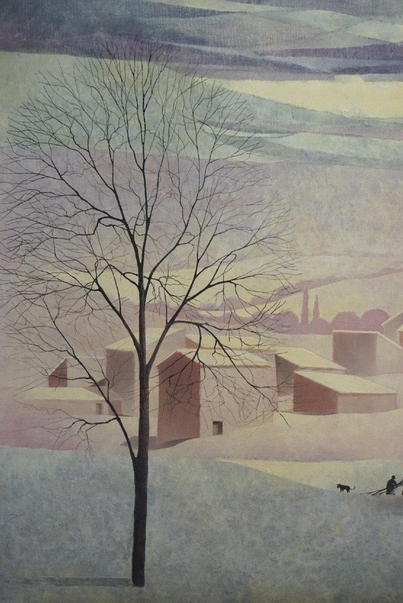 LE LUBERON / PROVENCE / VILLAGE SOUS LA NEIGE / JOHN DEVIC / huile sur toile-photo-3