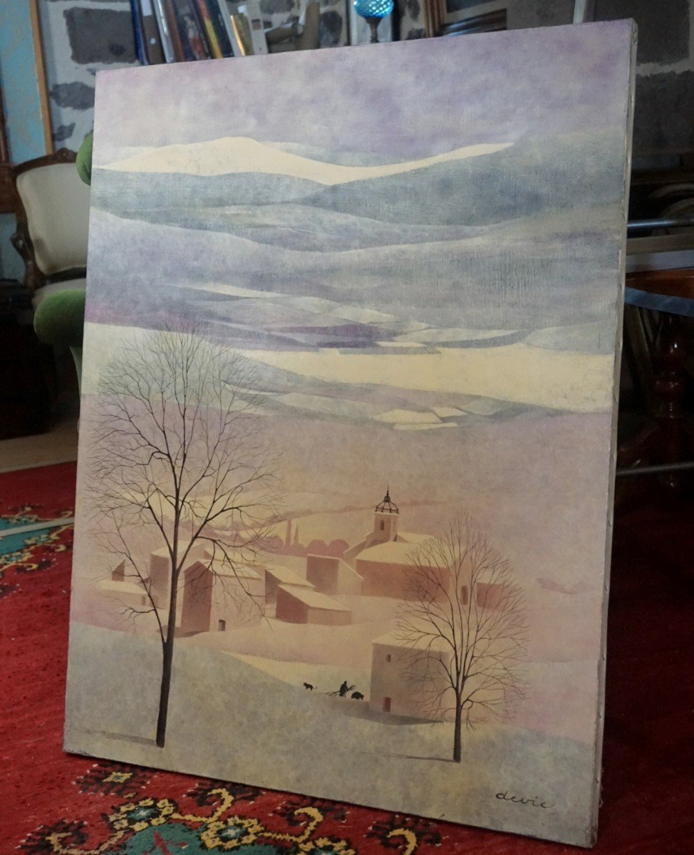 LE LUBERON / PROVENCE / VILLAGE SOUS LA NEIGE / JOHN DEVIC / huile sur toile-photo-4