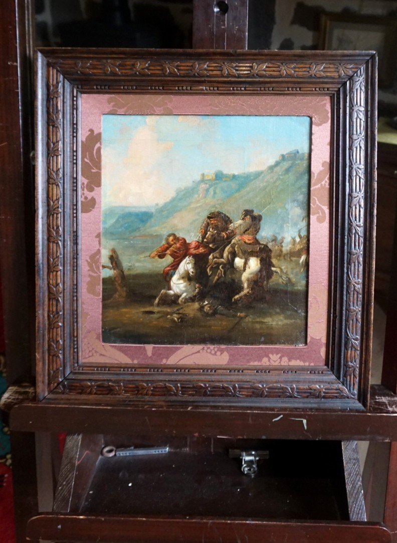 ÉCOLE DU XVIII ème SIÈCLE / COMBAT DE CAVALIERS / Huile Sur Toile-photo-3