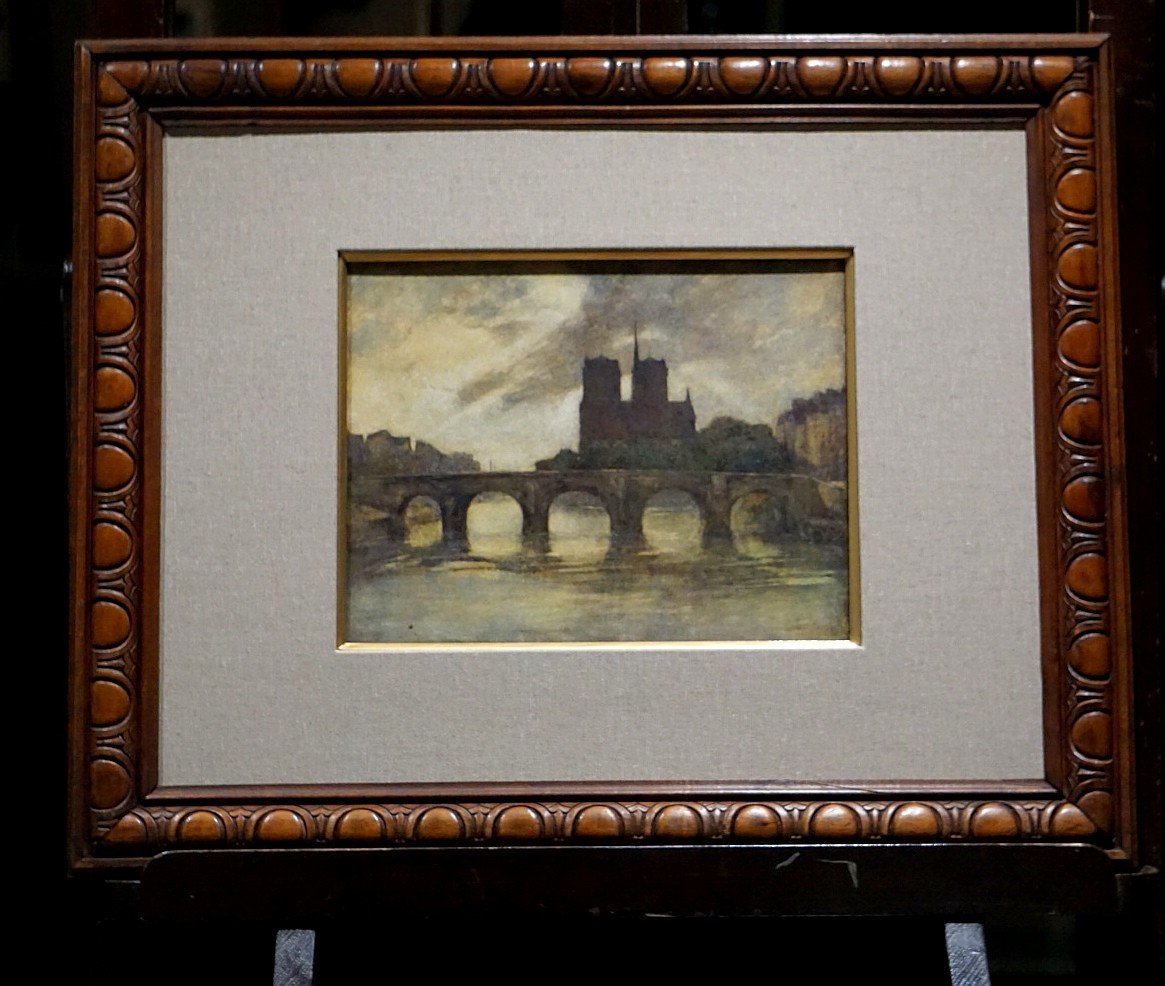 CHARLES G. MAUNDRELL (1860-1924) / NOTRE DAME DE PARIS À L' AUBE / fin XIX ème siècle / pastel