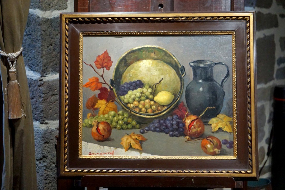 ANATOLA SOUNGOUROFF (1911-1982) /  NATURE MORTE AUX FRUITS D' AUTOMNE / huile sur toile-photo-4