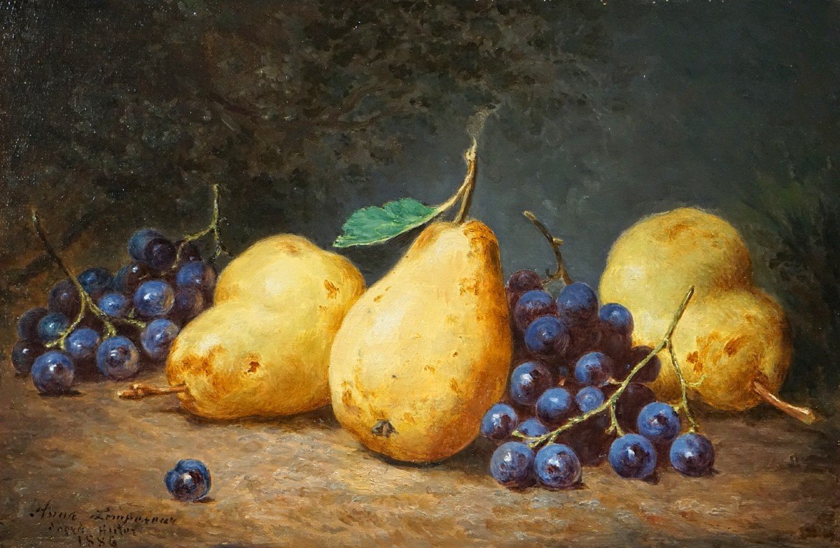 NATURE MORTE AUX FRUITS / DATÉE 1886 / ANNE LEMPEREUR / huile sur toile-photo-2