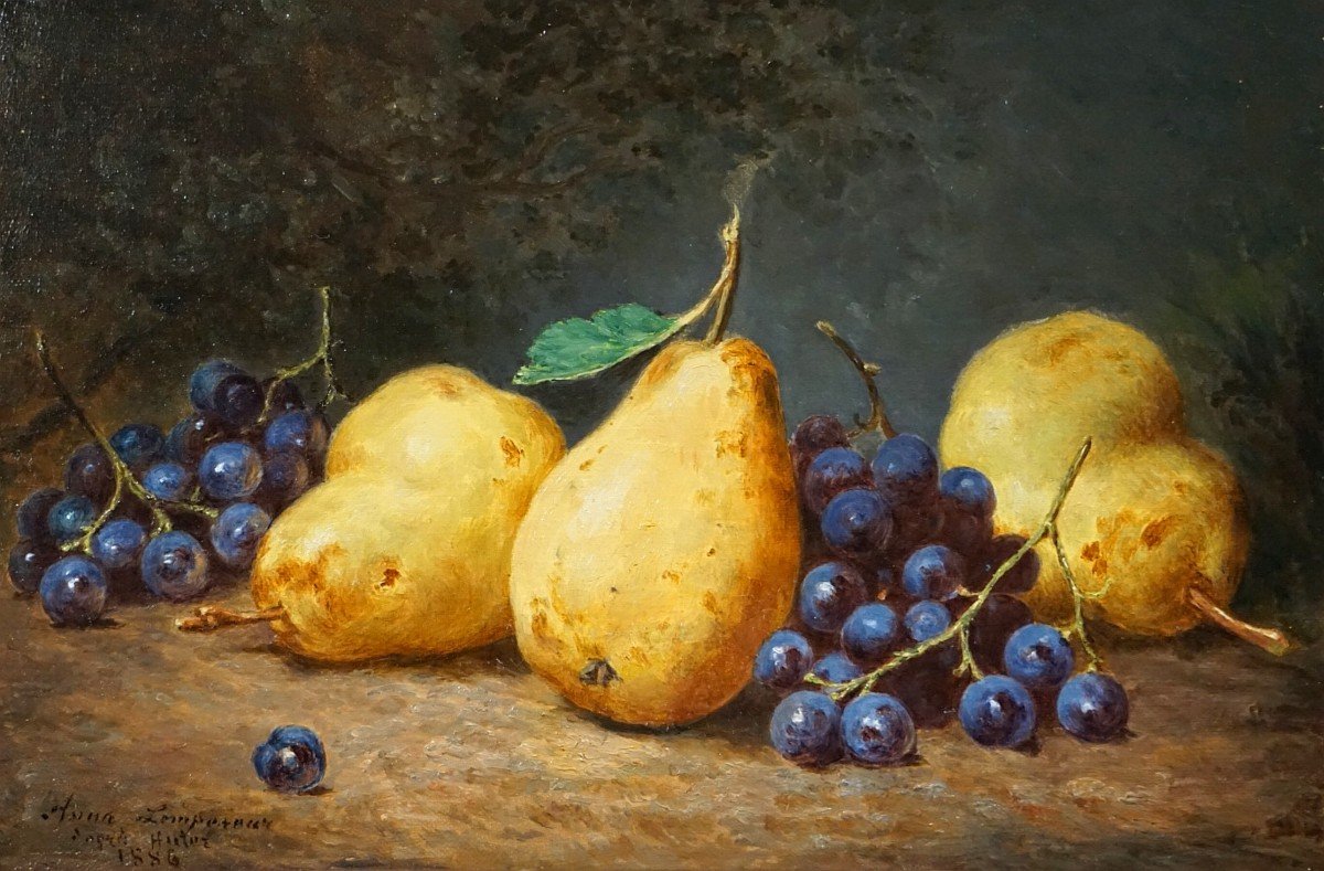 NATURE MORTE AUX FRUITS / DATÉE 1886 / ANNE LEMPEREUR / huile sur toile-photo-1