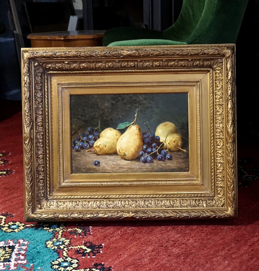 NATURE MORTE AUX FRUITS / DATÉE 1886 / ANNE LEMPEREUR / huile sur toile-photo-2