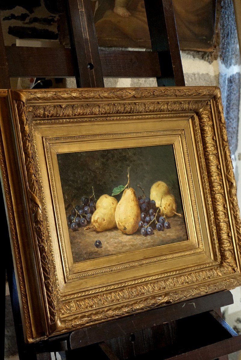 NATURE MORTE AUX FRUITS / DATÉE 1886 / ANNE LEMPEREUR / huile sur toile-photo-5