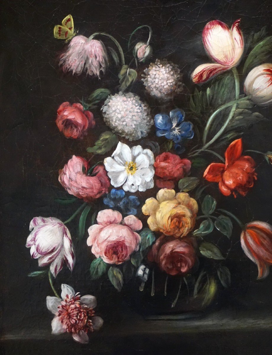 XIX ème siècle / BOUQUET DE FLEURS SUR ENTABLEMENT / huile sur toile-photo-2