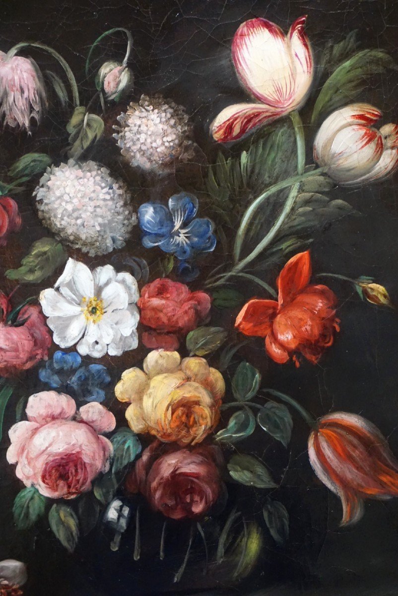 XIX ème siècle / BOUQUET DE FLEURS SUR ENTABLEMENT / huile sur toile-photo-3