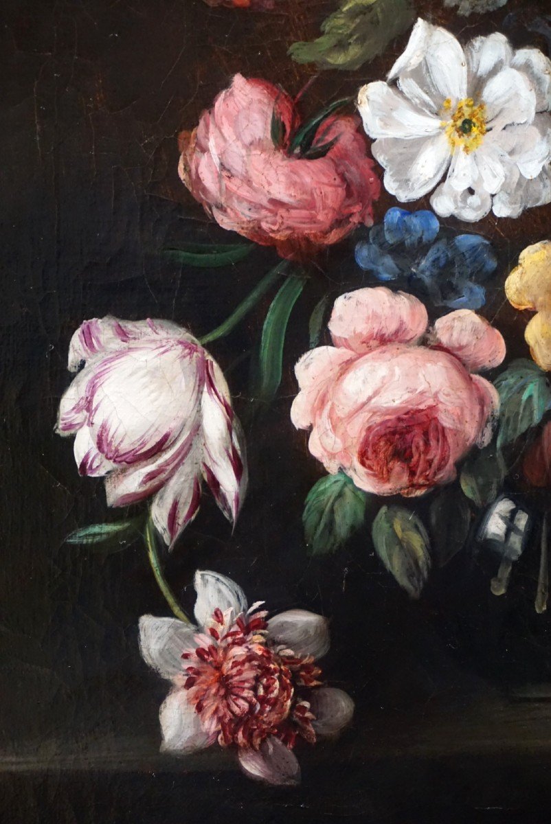 XIX ème siècle / BOUQUET DE FLEURS SUR ENTABLEMENT / huile sur toile-photo-4