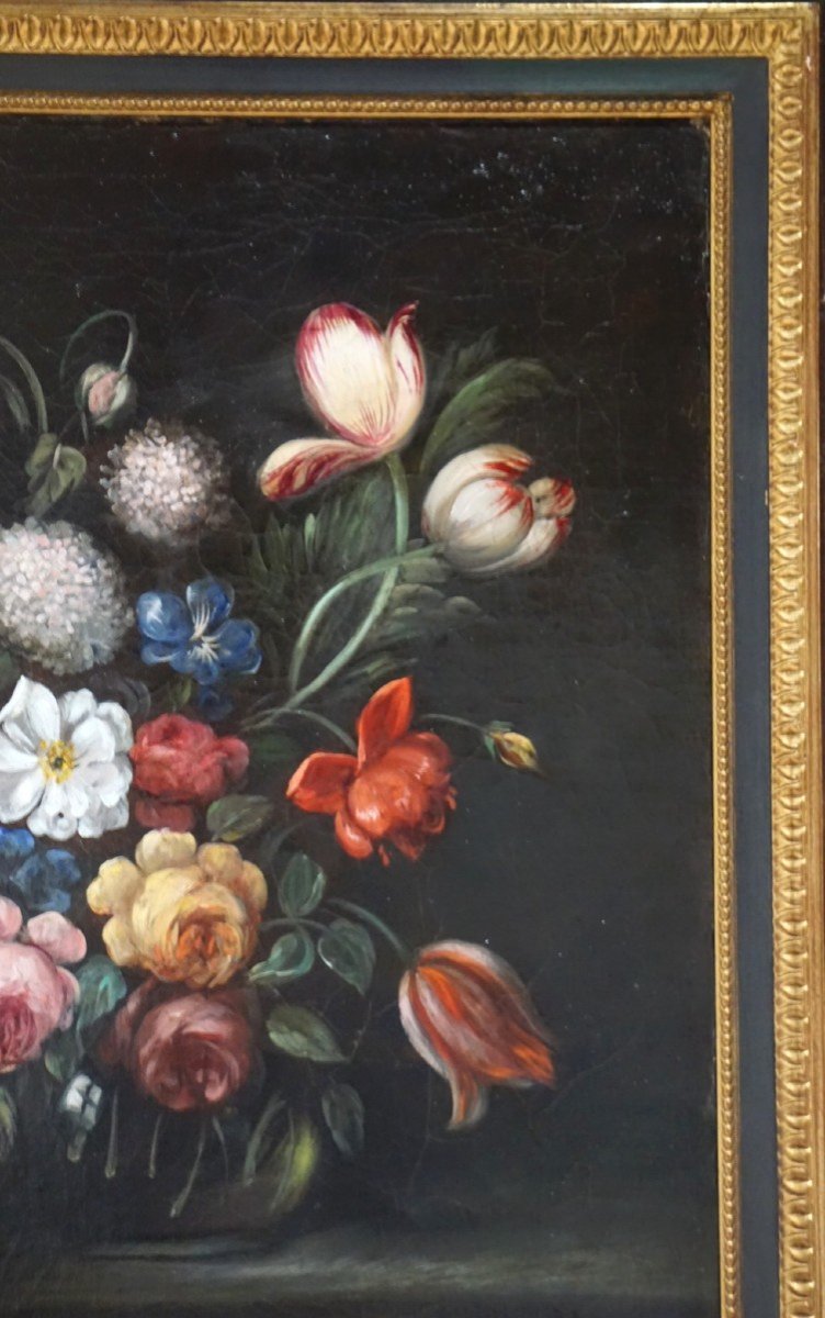 XIX ème siècle / BOUQUET DE FLEURS SUR ENTABLEMENT / huile sur toile-photo-1