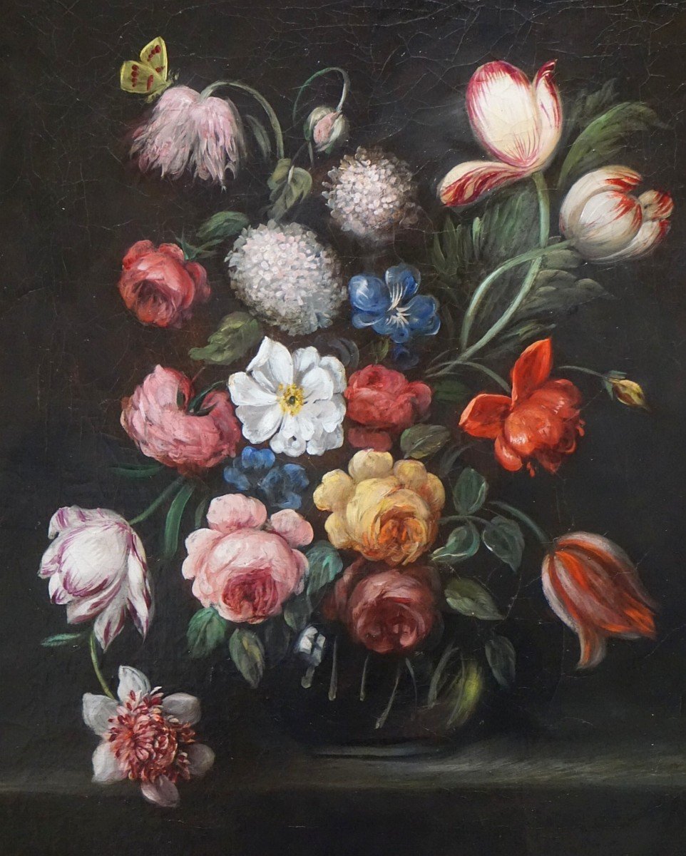 XIX ème siècle / BOUQUET DE FLEURS SUR ENTABLEMENT / huile sur toile-photo-5