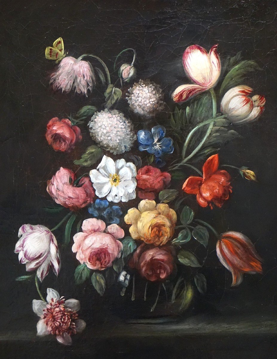 XIX ème siècle / BOUQUET DE FLEURS SUR ENTABLEMENT / huile sur toile-photo-6