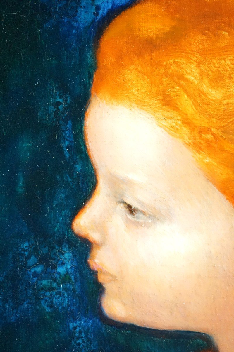 LUCIEN PHILIPPE MORETTI (1922-2000) / PORTRAIT DE PETITE FILLE ROUSSE / huile sur toile-photo-2