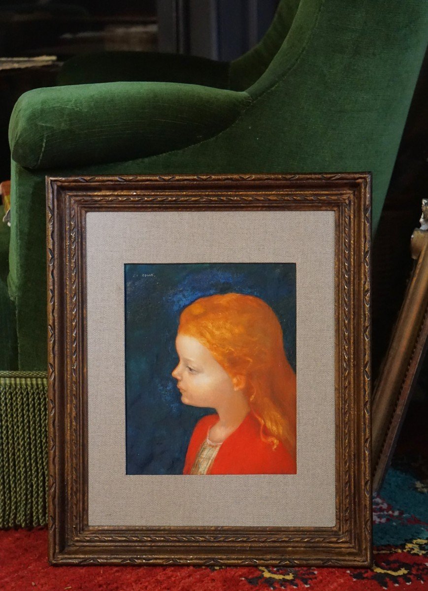 LUCIEN PHILIPPE MORETTI (1922-2000) / PORTRAIT DE PETITE FILLE ROUSSE / huile sur toile-photo-4