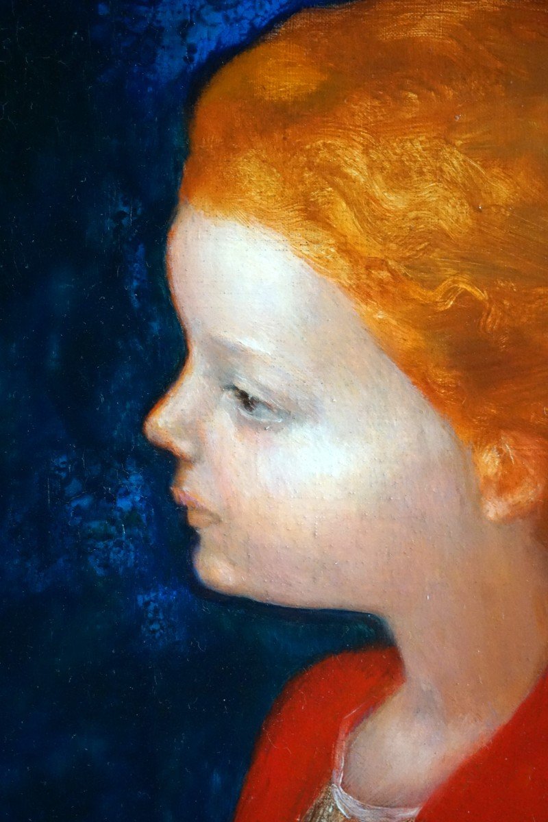 LUCIEN PHILIPPE MORETTI (1922-2000) / PORTRAIT DE PETITE FILLE ROUSSE / huile sur toile-photo-3