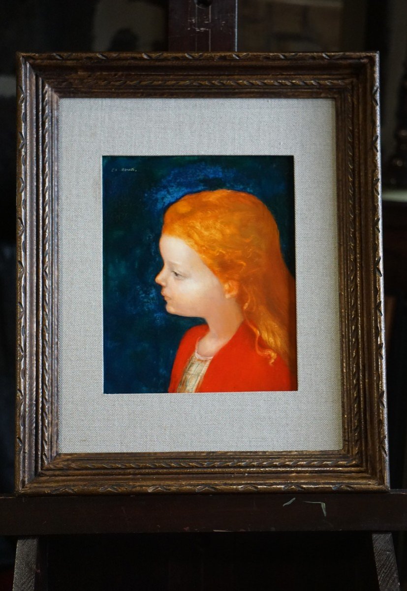 LUCIEN PHILIPPE MORETTI (1922-2000) / PORTRAIT DE PETITE FILLE ROUSSE / huile sur toile-photo-4