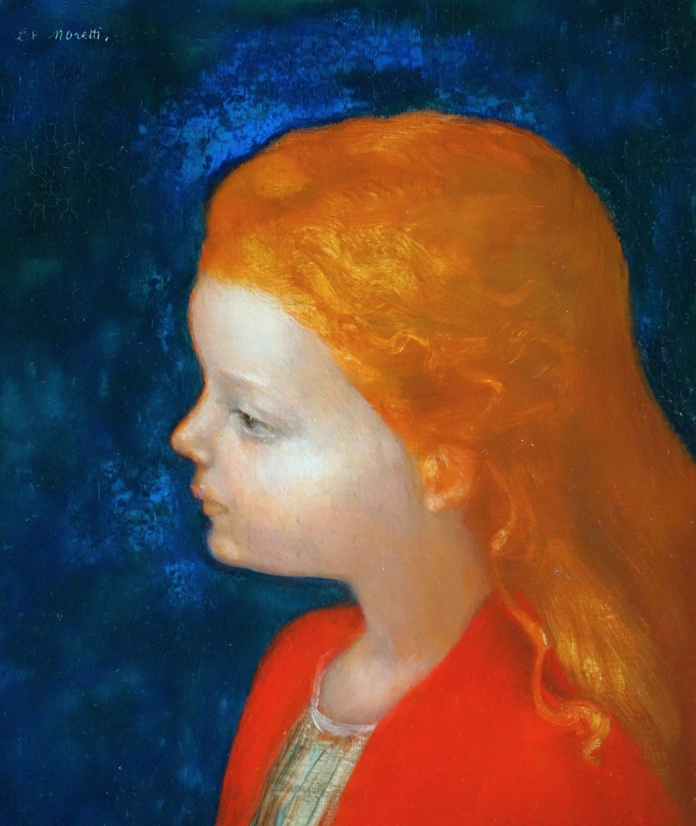 LUCIEN PHILIPPE MORETTI (1922-2000) / PORTRAIT DE PETITE FILLE ROUSSE / huile sur toile