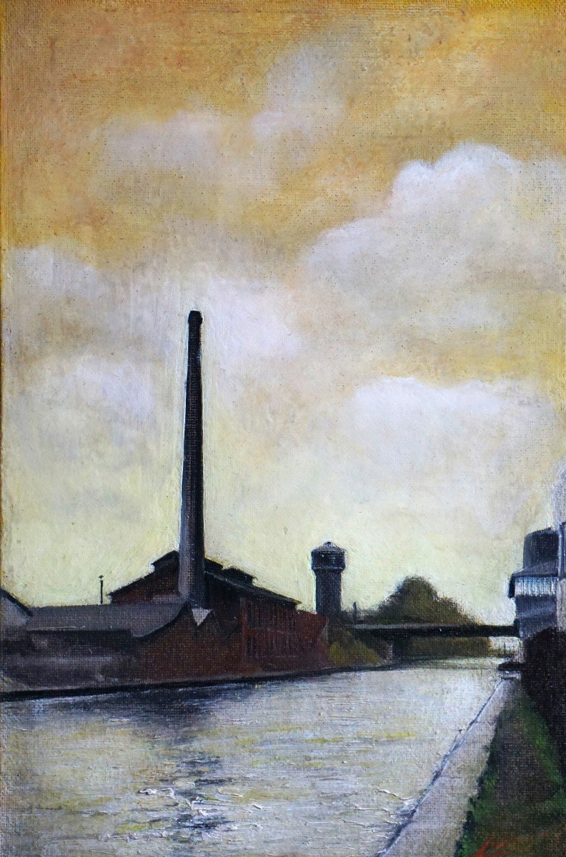  CANAL DE L' OURCQ À BONDY PRÈS DE PARIS / PAYSAGE INDUSTRIEL / 1961 / R LAVOIGNET / hsc-photo-1