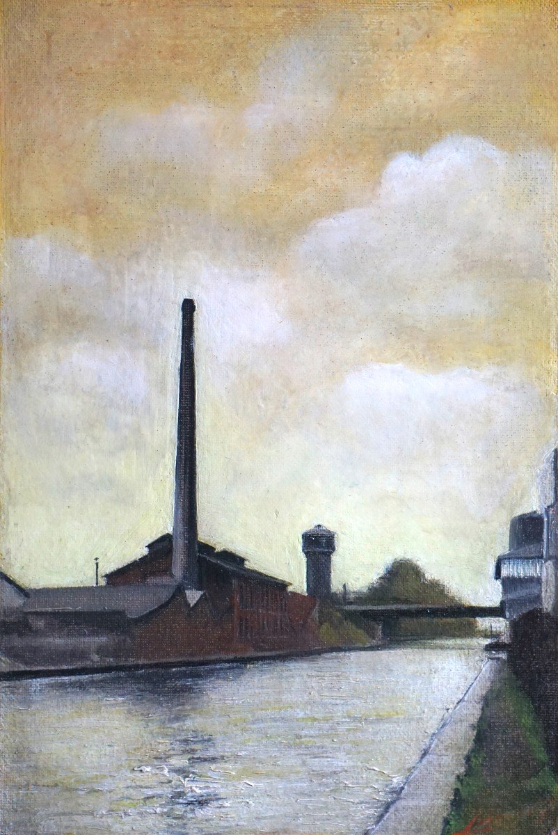  CANAL DE L' OURCQ À BONDY PRÈS DE PARIS / PAYSAGE INDUSTRIEL / 1961 / R LAVOIGNET / hsc