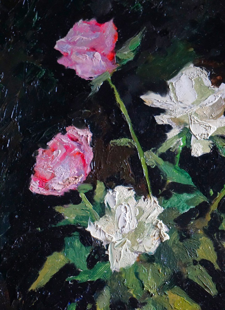 IGOR TALWINSKI  (1907-1983) / NATURE MORTE AUX ROSES / huile sur isorel-photo-2