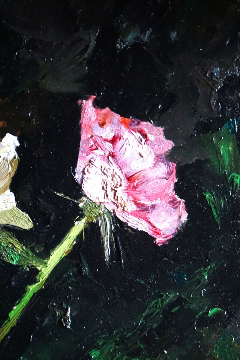 IGOR TALWINSKI  (1907-1983) / NATURE MORTE AUX ROSES / huile sur isorel-photo-3