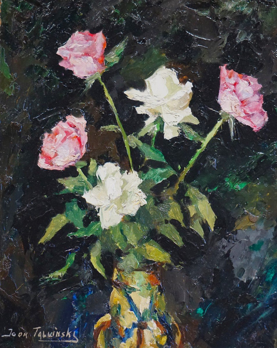 IGOR TALWINSKI  (1907-1983) / NATURE MORTE AUX ROSES / huile sur isorel