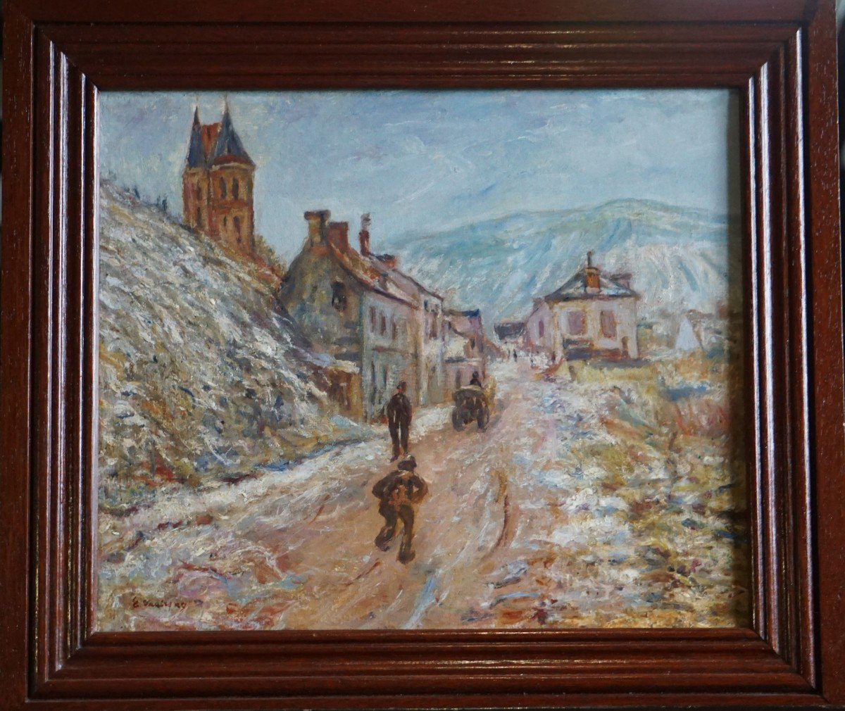 Resume Rue Du Village De Vetheuil By Claude Monet / Mid-20th Century / Oil On Canvas-photo-2