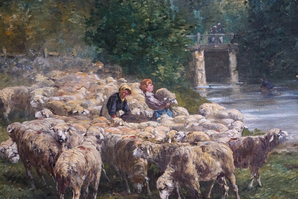 Léon Georges Calves (1848-1923) / Shepherds With Flock / Oil On Canvas-photo-2