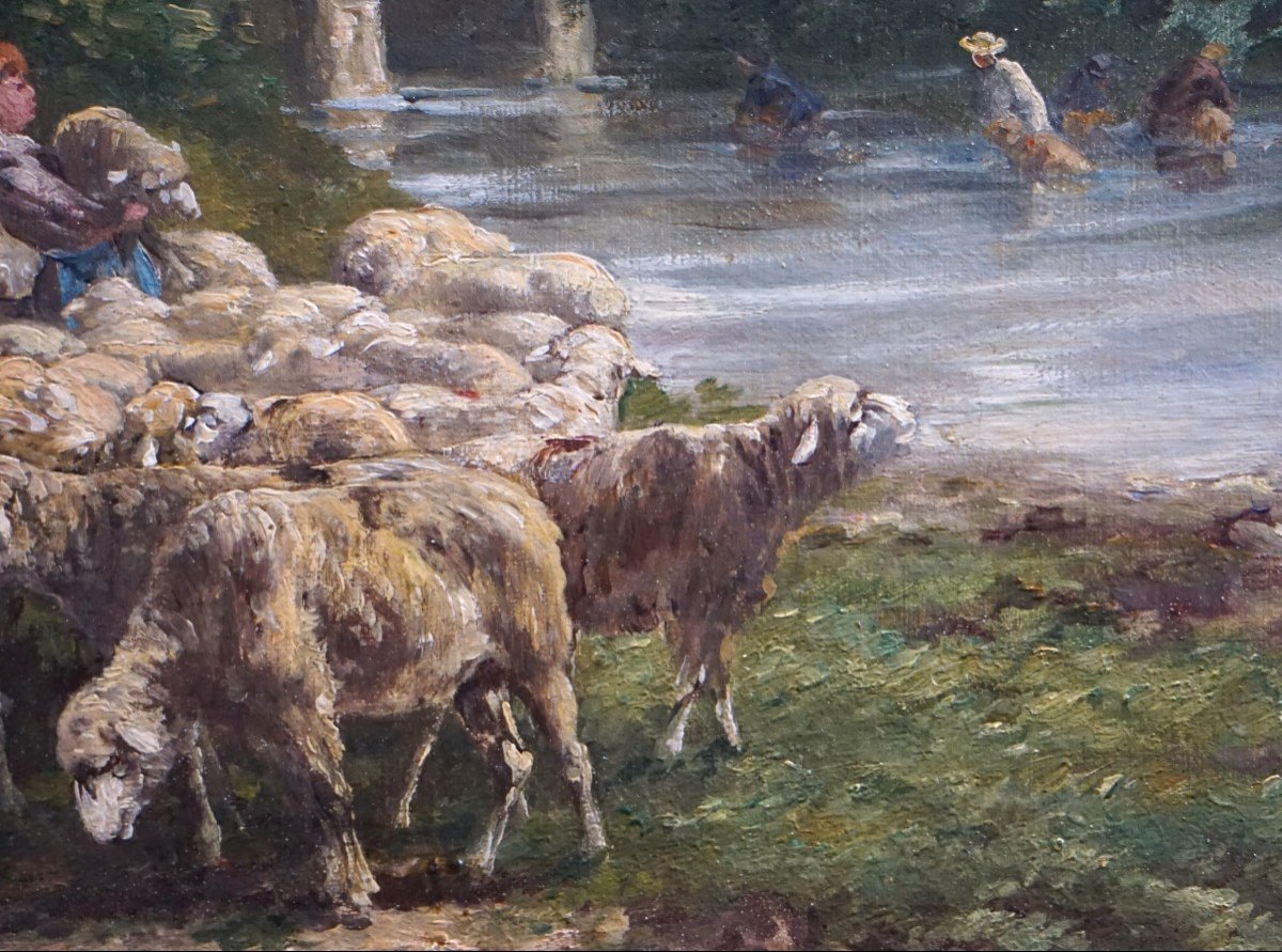 Léon Georges Calves (1848-1923) / Shepherds With Flock / Oil On Canvas-photo-2