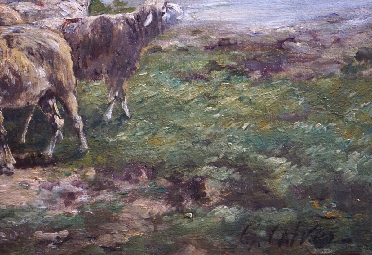 Léon Georges Calves (1848-1923) / Shepherds With Flock / Oil On Canvas-photo-5