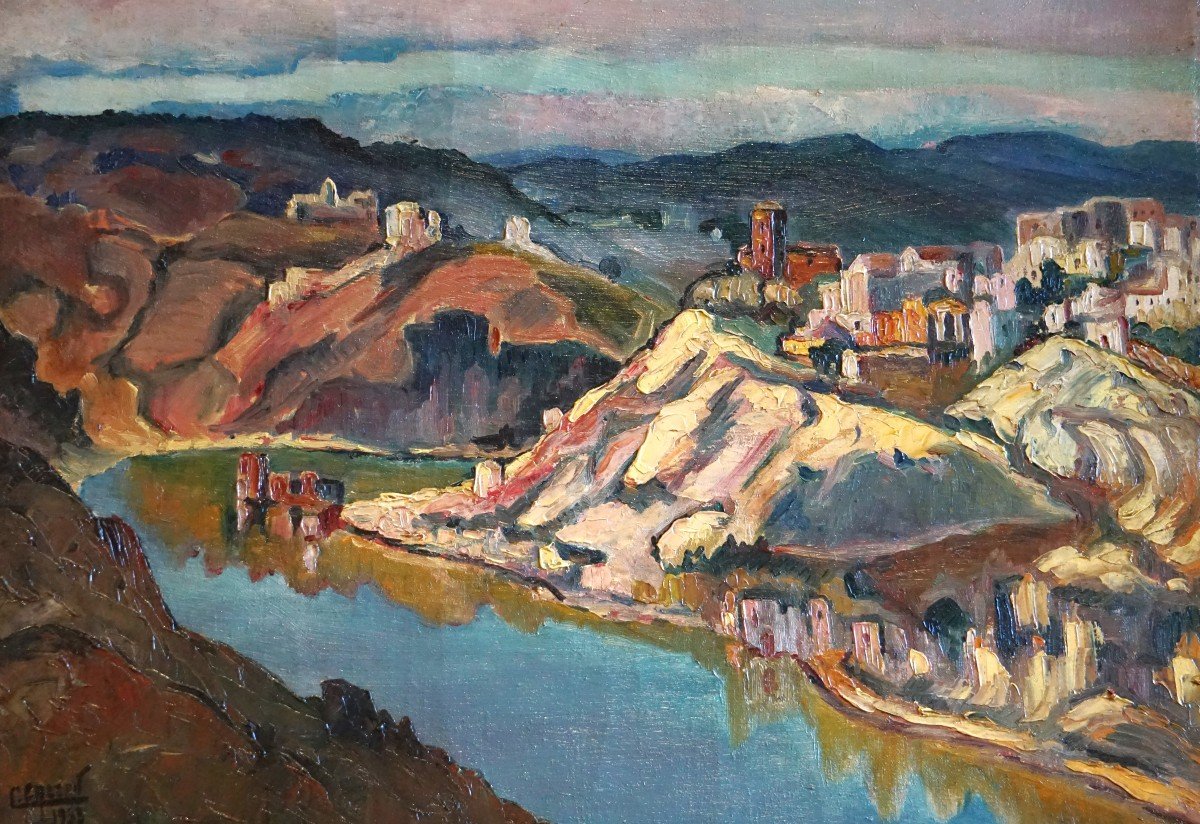 VUE DE TOLÈDE (TOLEDO) ESPAGNE / ANNÉE 1933 / COLBERT CASSAN (1899-1979) / huile sur toile-photo-2