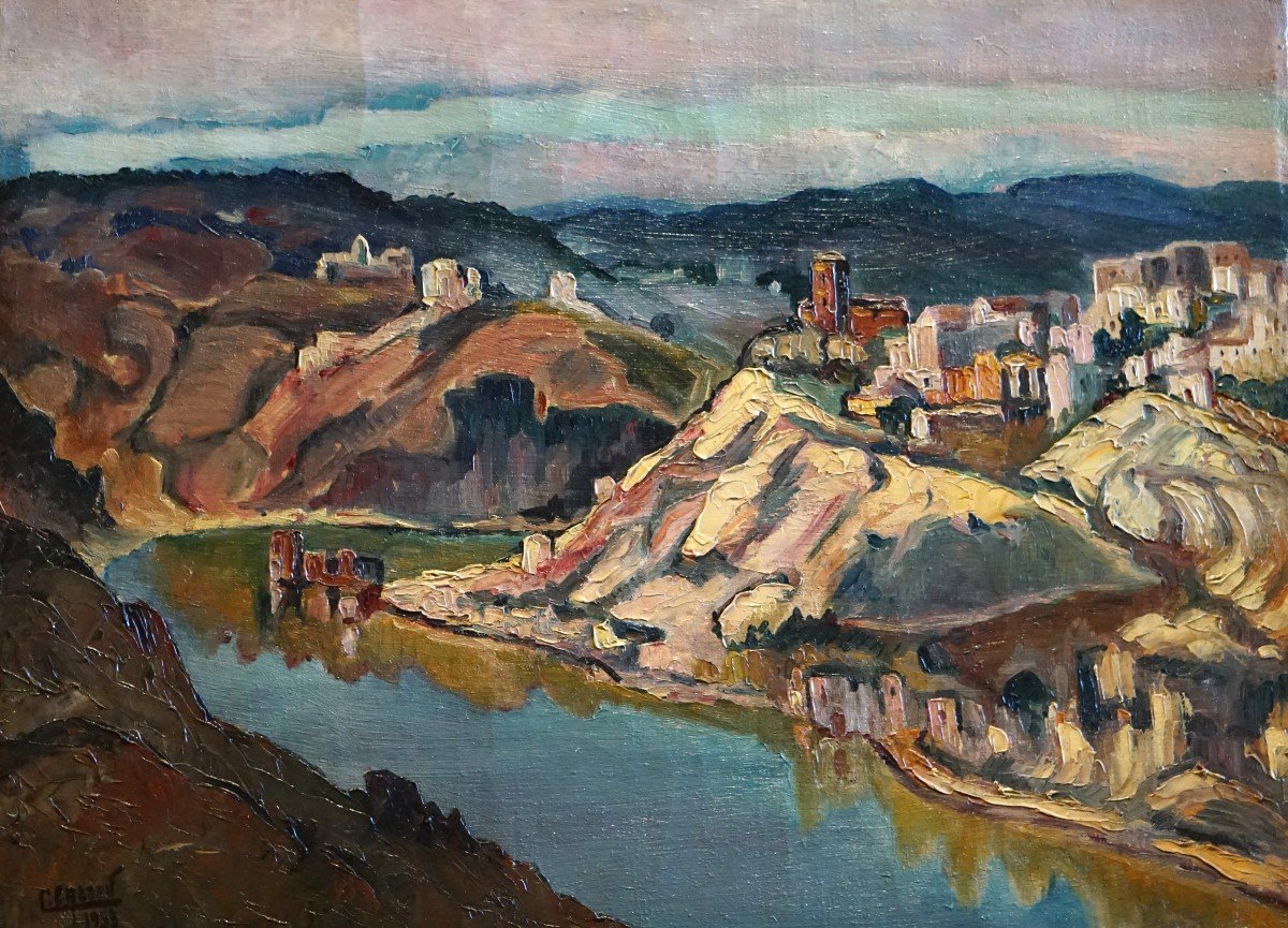 VUE DE TOLÈDE (TOLEDO) ESPAGNE / ANNÉE 1933 / COLBERT CASSAN (1899-1979) / huile sur toile-photo-2