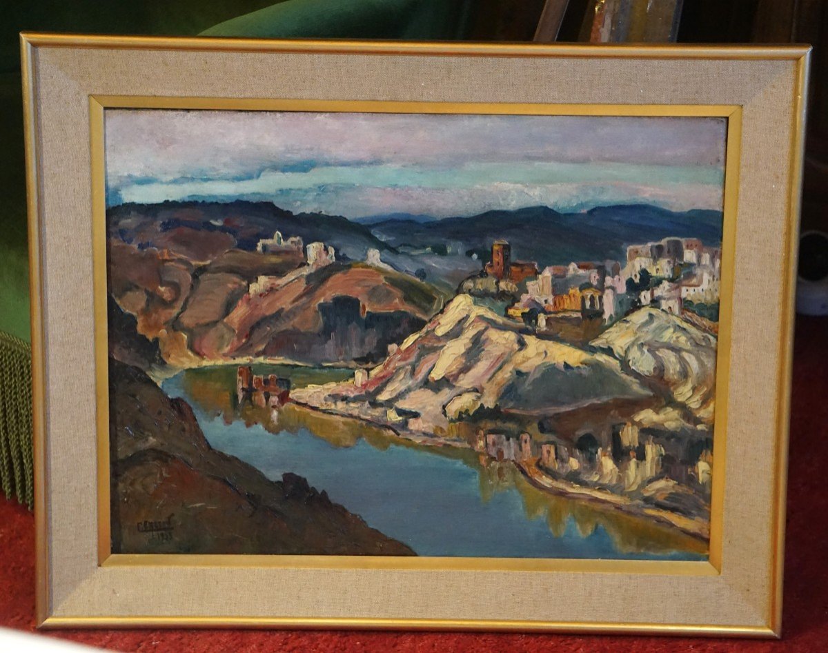 VUE DE TOLÈDE (TOLEDO) ESPAGNE / ANNÉE 1933 / COLBERT CASSAN (1899-1979) / huile sur toile-photo-5