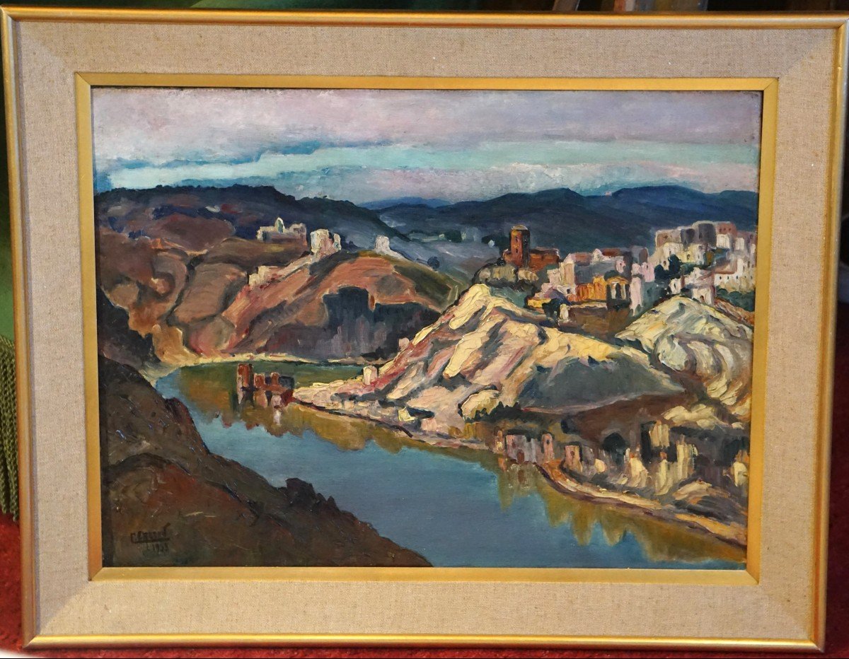 VUE DE TOLÈDE (TOLEDO) ESPAGNE / ANNÉE 1933 / COLBERT CASSAN (1899-1979) / huile sur toile-photo-6