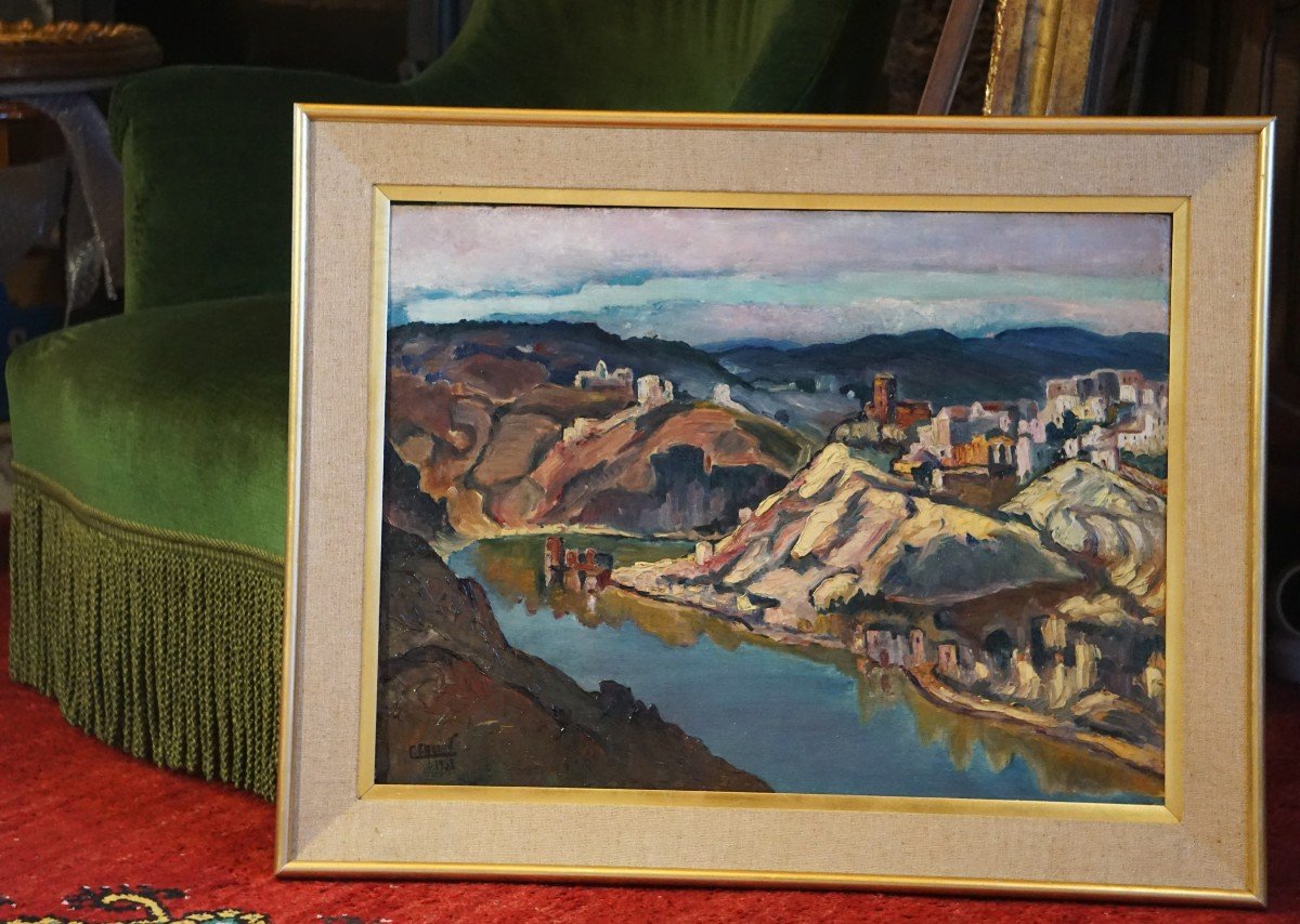 VUE DE TOLÈDE (TOLEDO) ESPAGNE / ANNÉE 1933 / COLBERT CASSAN (1899-1979) / huile sur toile-photo-7