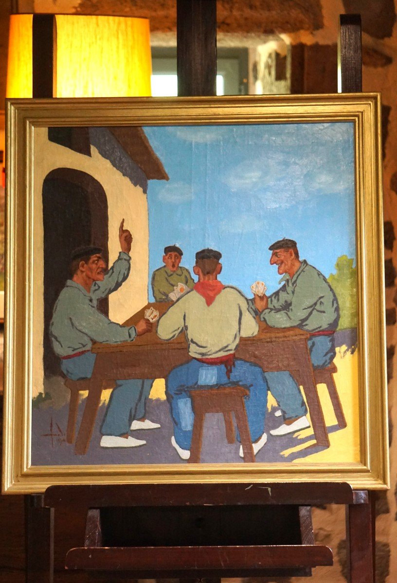 Basque Country (euskadi) / Dated 1934 / Card Players - Mus Game / Oil On Canvas-photo-2