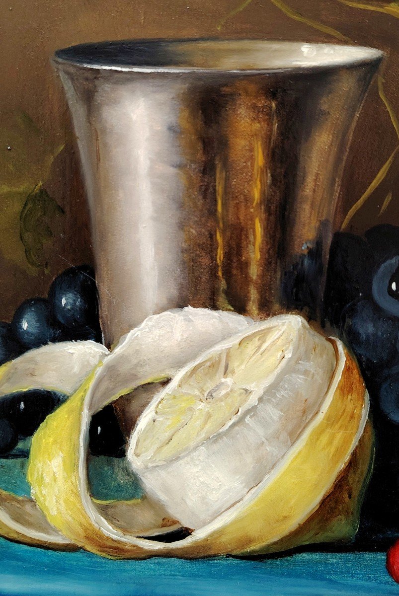 COLETTE PRIVAT (1935) / NATURE MORTE À LA TIMBALE EN ARGENT / huile sur toile -photo-3