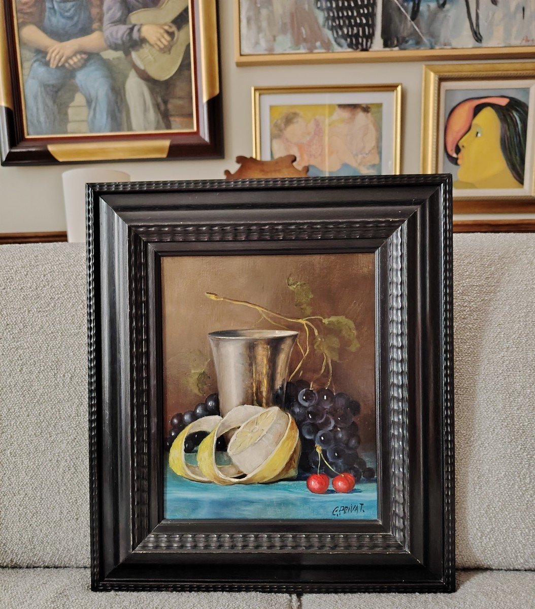 COLETTE PRIVAT (1935) / NATURE MORTE À LA TIMBALE EN ARGENT / huile sur toile -photo-3